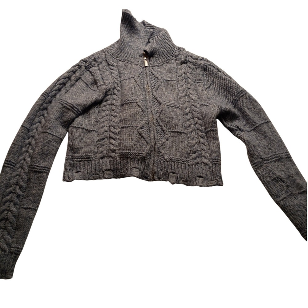 Willow & Wind Women's Blue Cable Knit Full Zip Cropped Sweater Cardigan Small
